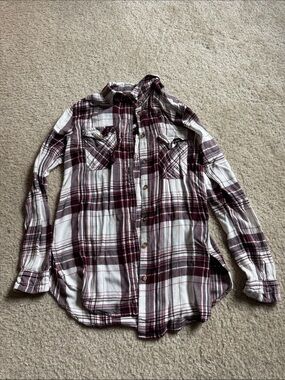 BDG Burgundy and White Plaid Button-Down Shirt